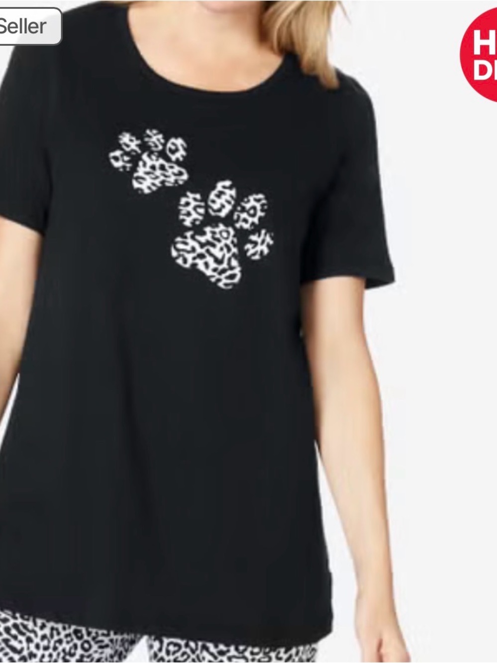 Black Leopard cotton Paw Short-Sleeve Pajama Top 2x plus  top only dreams and Co